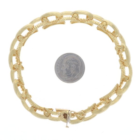 Yellow Gold Link Bracelet 7 3/4" - 18k Brushed & Etched - Picture 5 of 6